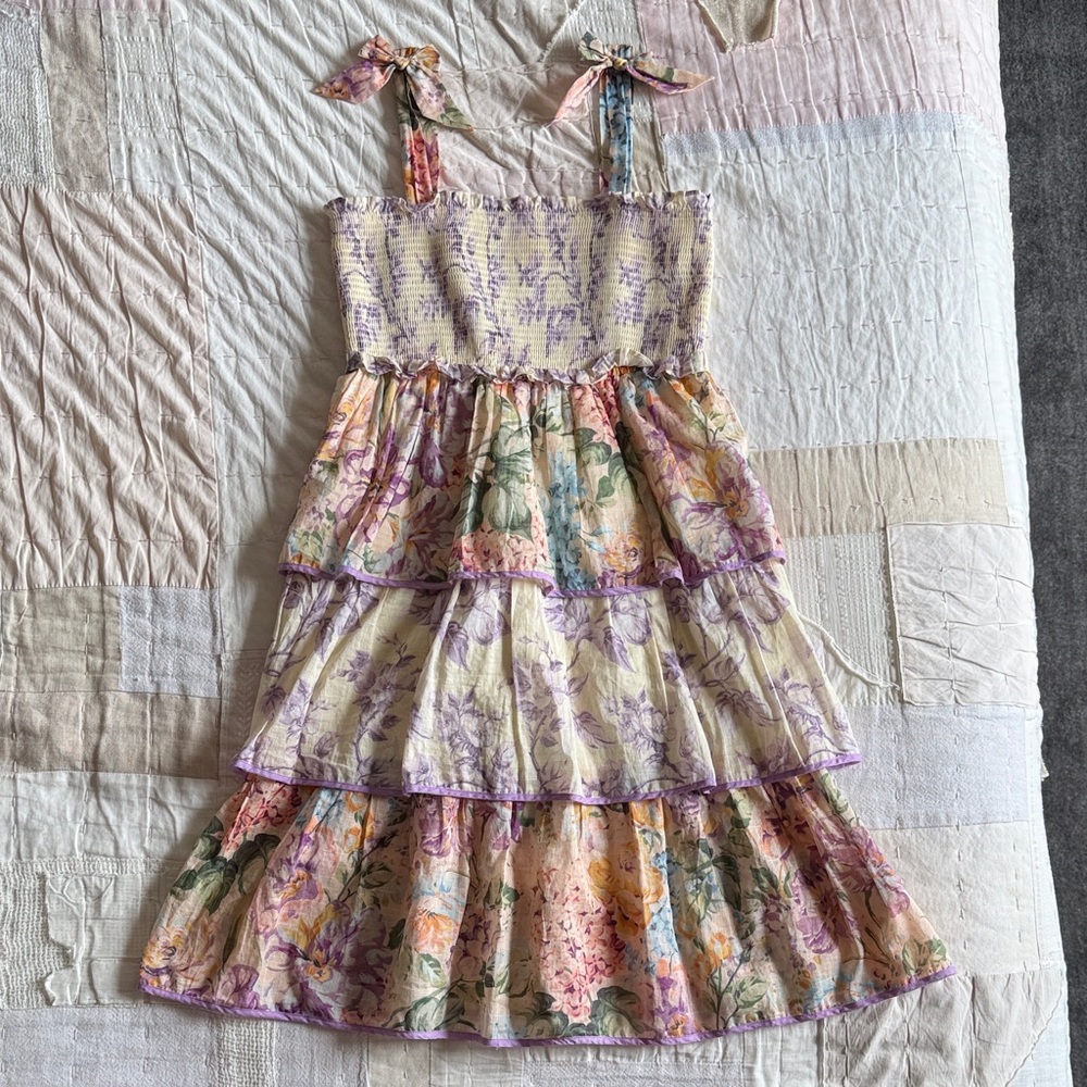 Zimmermann Kids Girls' Spliced Halliday Tiered Floral Cotton Sundress size 10